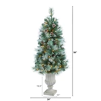 4.5ft. Pre-Lit Frosted Tip British Columbia Mountain Pine Artificial Christmas Tree In Decorative Urn, 100 Clear Lights