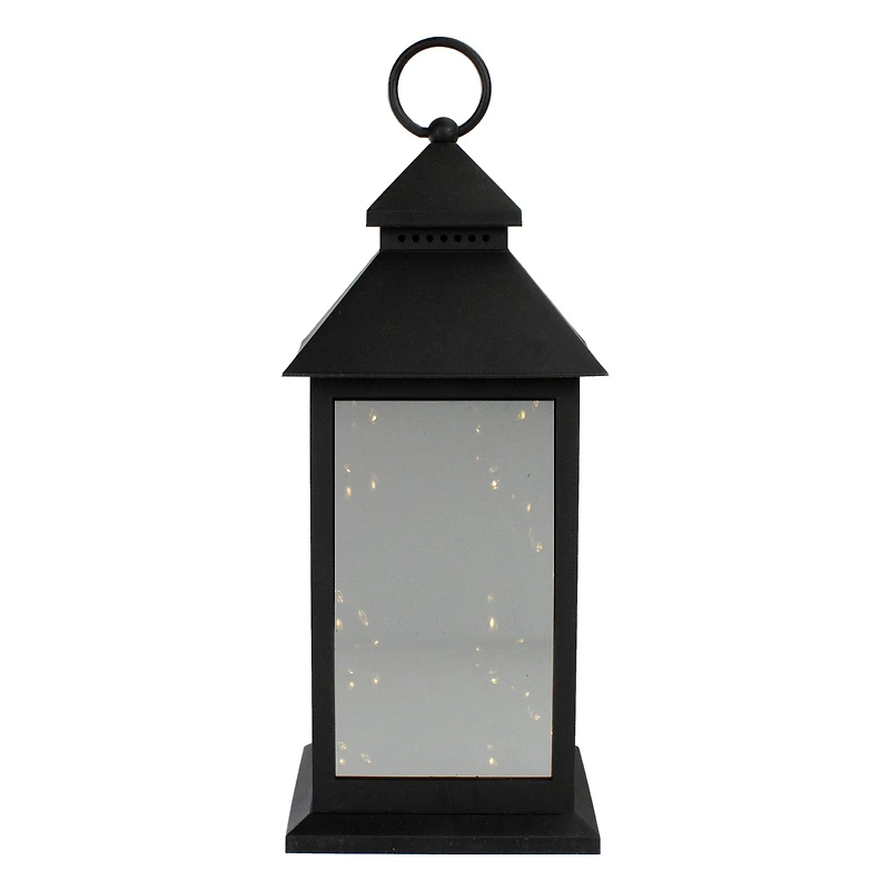 12" Black LED Lantern with Warm White Flickering Light