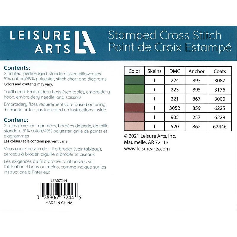 Leisure Arts® Wild Rose Pillowcase Stamped Cross Stitch Kit