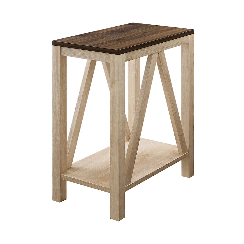 Walker Edison Dark Walnut & White Oak Narrow A-Frame Side Table