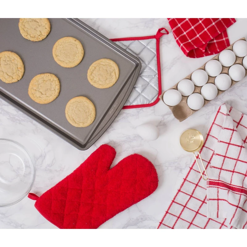 DII® Red Windowpane Terry Dishtowel, 4ct.