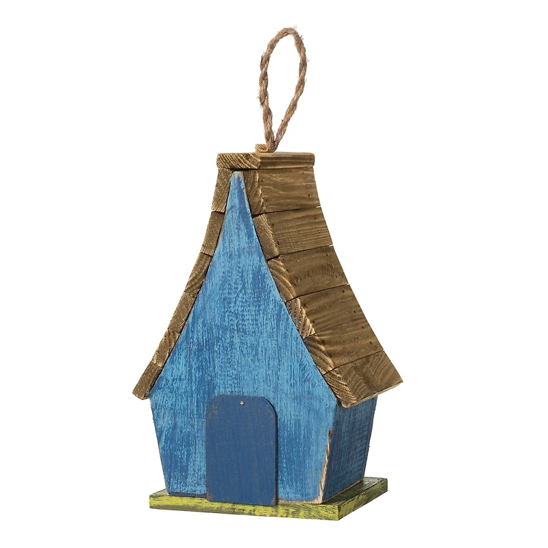 Glitzhome® 12.5" Distressed Wood Birdhouse with Leaves