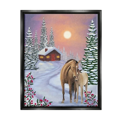 Stupell Industries Holiday Horses Winter Scene Framed Floater Canvas Wall Art