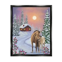 Stupell Industries Holiday Horses Winter Scene Framed Floater Canvas Wall Art