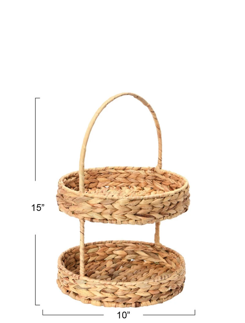 Household Essentials 15" Water Hyacinth 2-Tier Tray