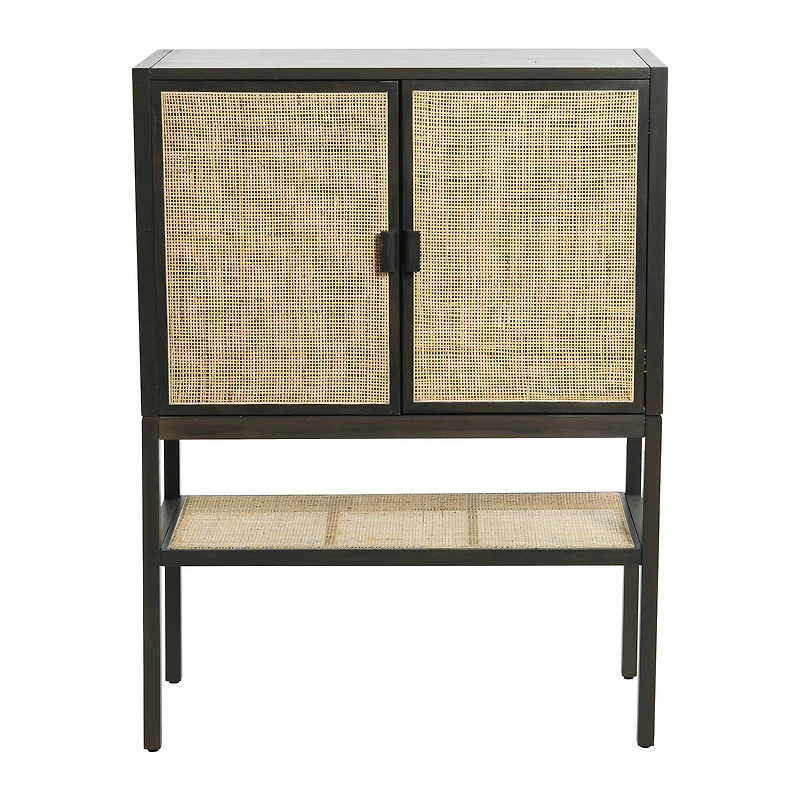 Hello Honey® 47" Boho Woven Rattan and Wood Cabinet with Doors, Shelf
