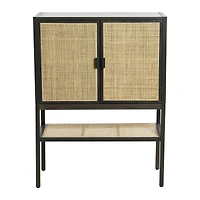 Hello Honey® 47" Boho Woven Rattan and Wood Cabinet with Doors, Shelf