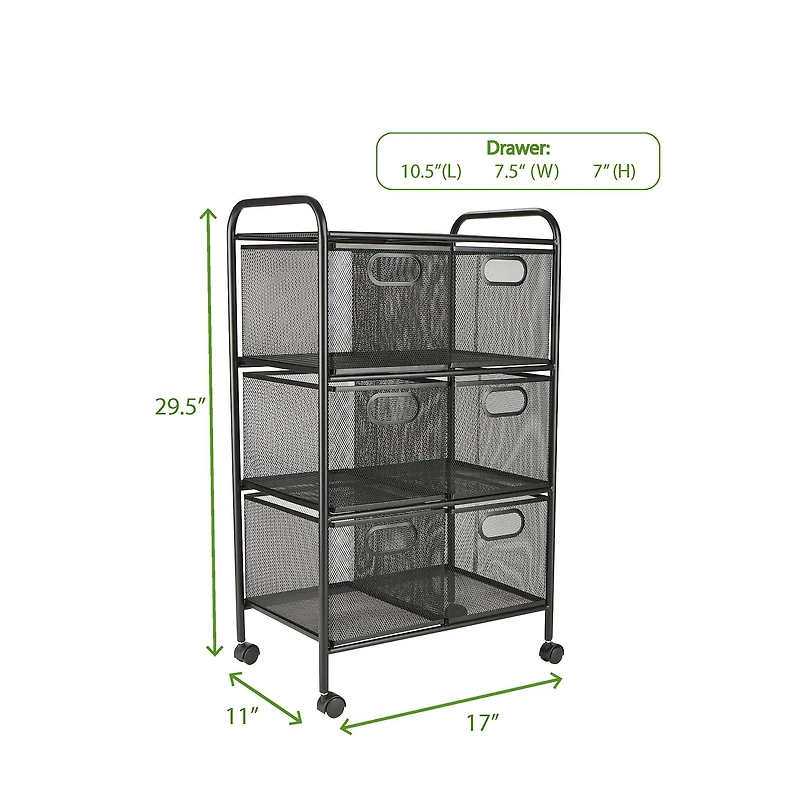 Mind Reader Black 6-Drawer Metal Rolling File Cart