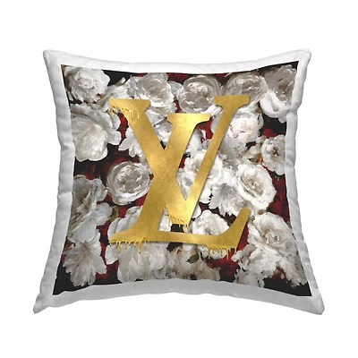 Stupell Industries Trendy Glam Drip Logo Bold Rose Blossom Throw Pillow, 18" x 18"