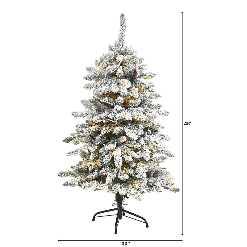 4ft. Pre-Lit Flocked Livingston Fir Pinecones Artificial Christmas Tree with Clear Warm LED Lights