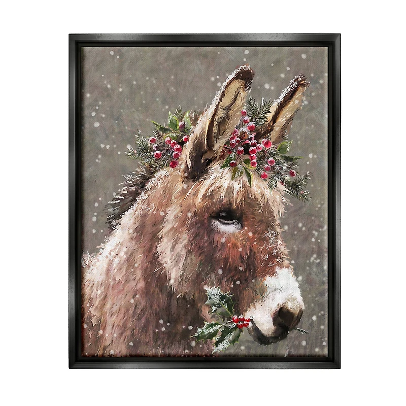 Stupell Industries Winter Donkey Snow Falling Framed Floater Canvas Wall Art