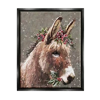 Stupell Industries Winter Donkey Snow Falling Framed Floater Canvas Wall Art