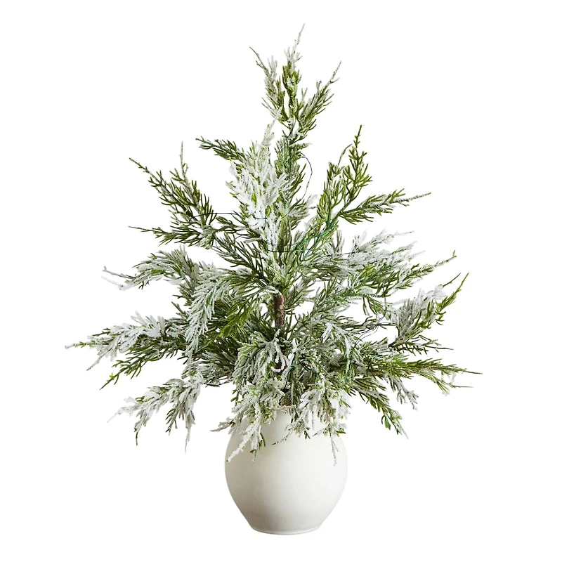 18" Pre-Lit Snowed Cypress Artificial Potted Christmas Tree