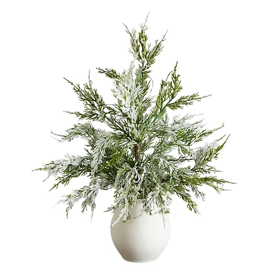 18" Pre-Lit Snowed Cypress Artificial Potted Christmas Tree