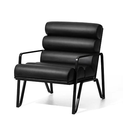 Glitzhome® 26.7" Black Wavy Faux Leather Accent Armchair