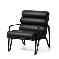 Glitzhome® 26.7" Black Wavy Faux Leather Accent Armchair