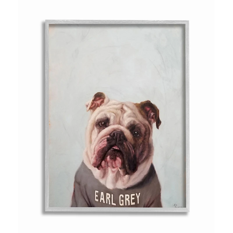 Stupell Industries English Bulldog in Earl Grey Tea Shirt Wall Art in Gray Frame