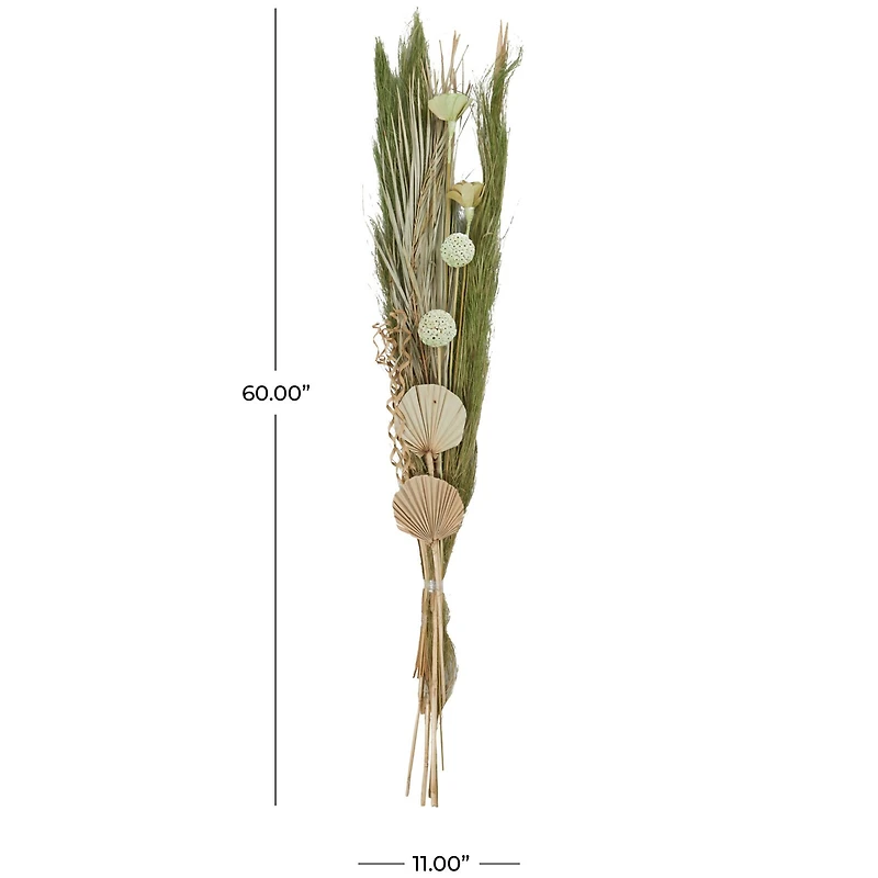 60" Green Dried Plant Assorted Bouquet Pampas Grass Natural Foliage with Palm Leaf Accents