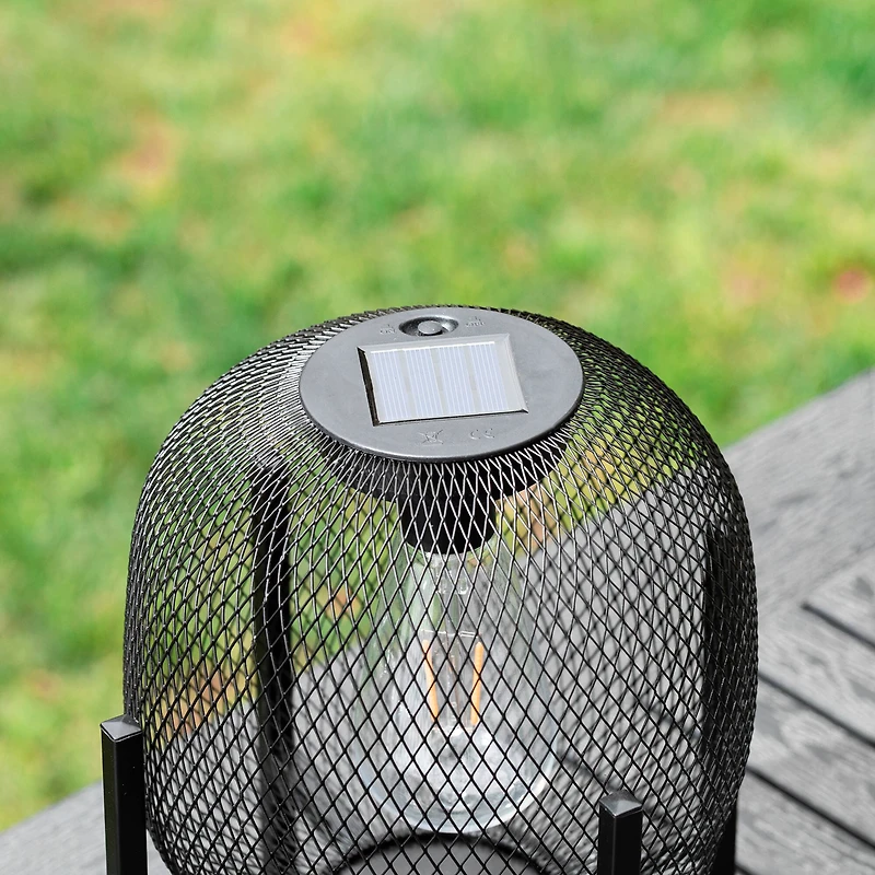 Glitzhome® 11.5" Metal Mesh Black Solar Powered Lantern with Stand, 2ct.
