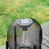Glitzhome® 11.5" Metal Mesh Black Solar Powered Lantern with Stand, 2ct.