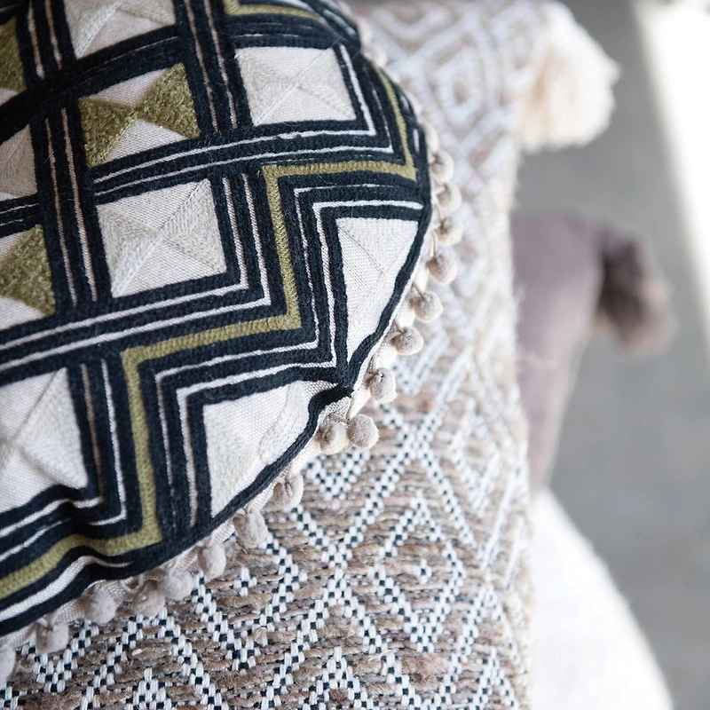 Hello Honey® Embroidered Cotton Pillow with Pom Poms