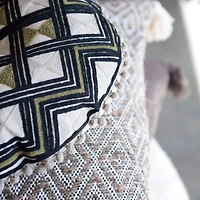 Hello Honey® Embroidered Cotton Pillow with Pom Poms