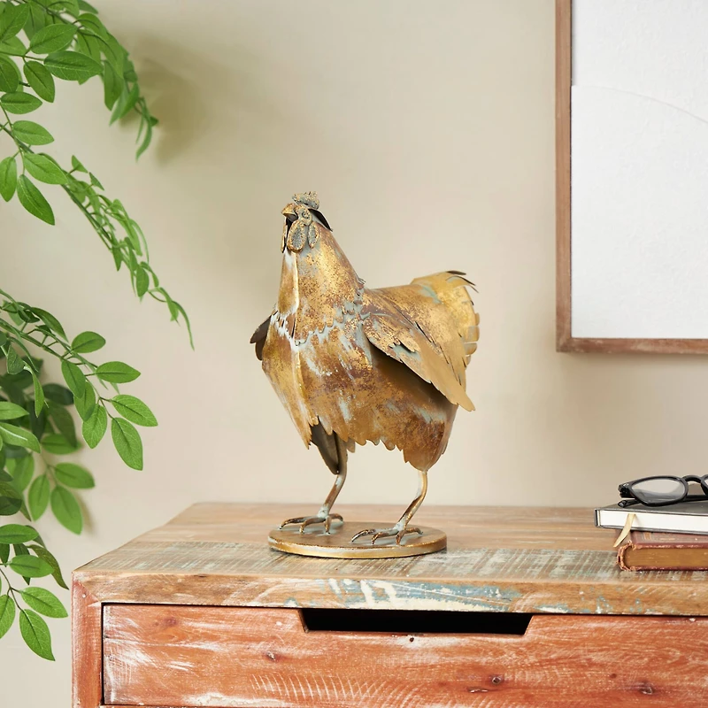 13.25" Bronze Patina Chicken Metal Garden Sculpture