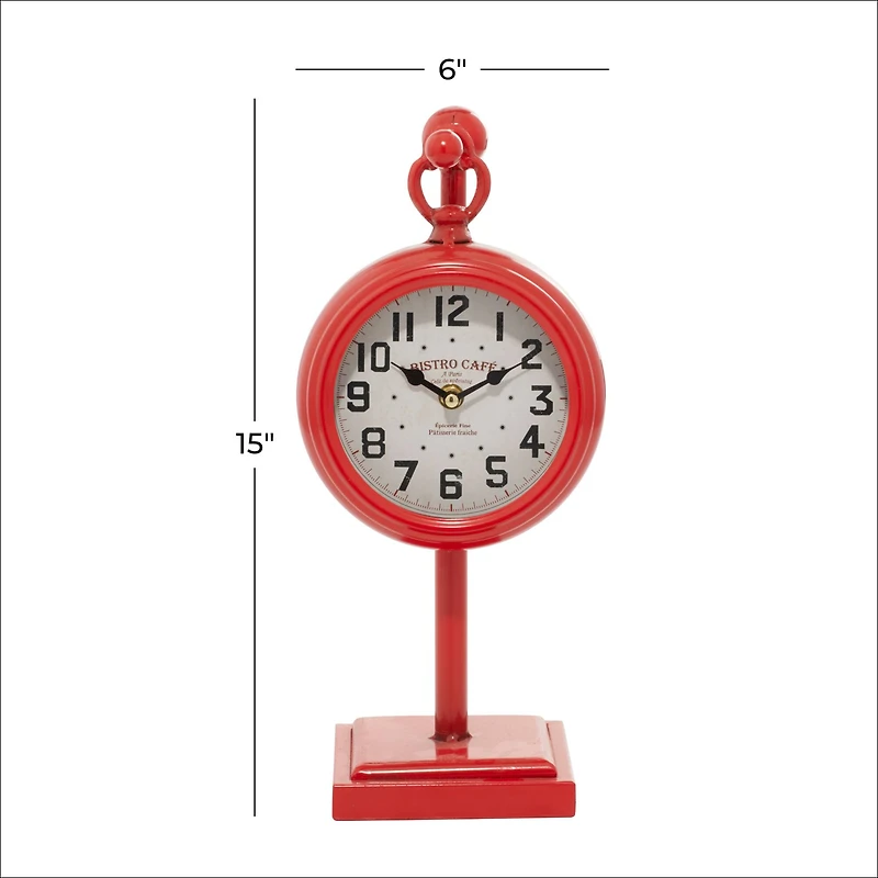15" Red Metal Hanging Clock
