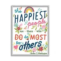 Stupell Industries Happy People Do Most for Others Phrase Whimsical Florals in Gray Frame Wall Art