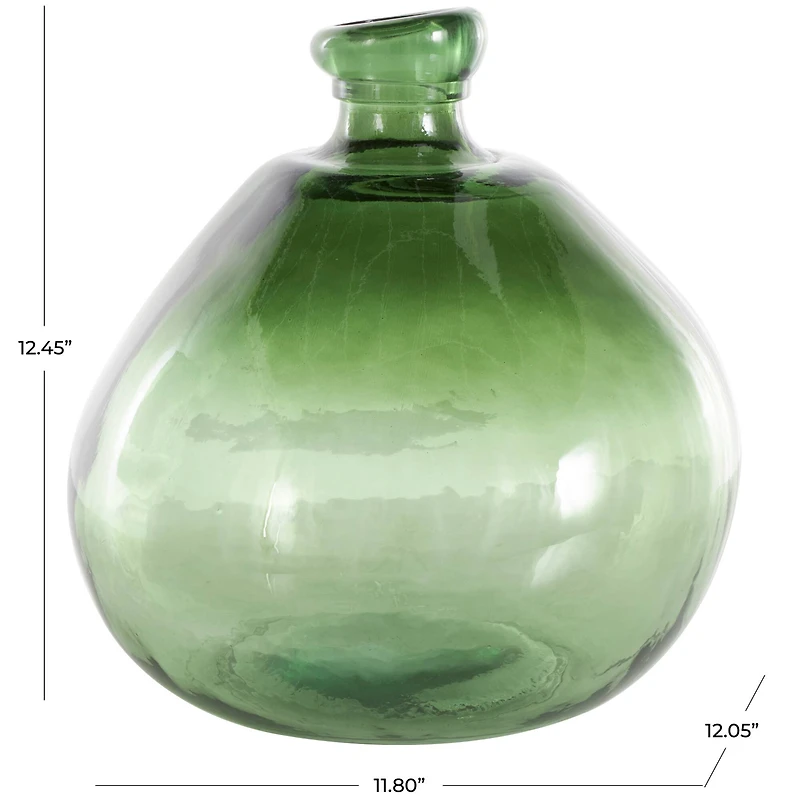 Green Recycled Glass Handmade Wide Ombre Spanish Bottle Vase