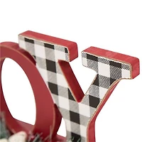 Glitzhome® 11.5" Christmas Wooden Plaid JOY Tabletop Décor