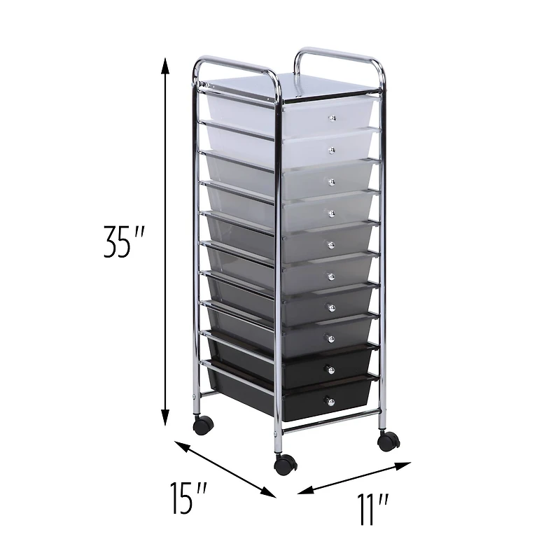 Honey Can Do 10-Drawer Grayscale Rolling Storage Cart