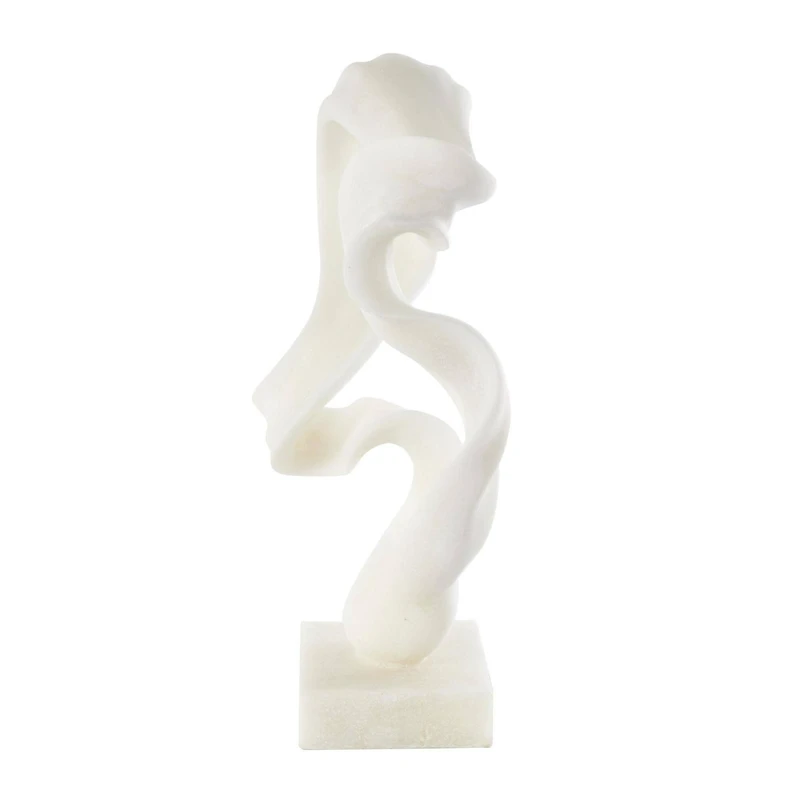 19.5" White Abstract Twisted Wave Polystone Sculpture with Elevated Base