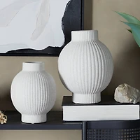 CosmoLiving by Cosmopolitan White Ceramic Ribbed Vase Set of 2 11", 9"