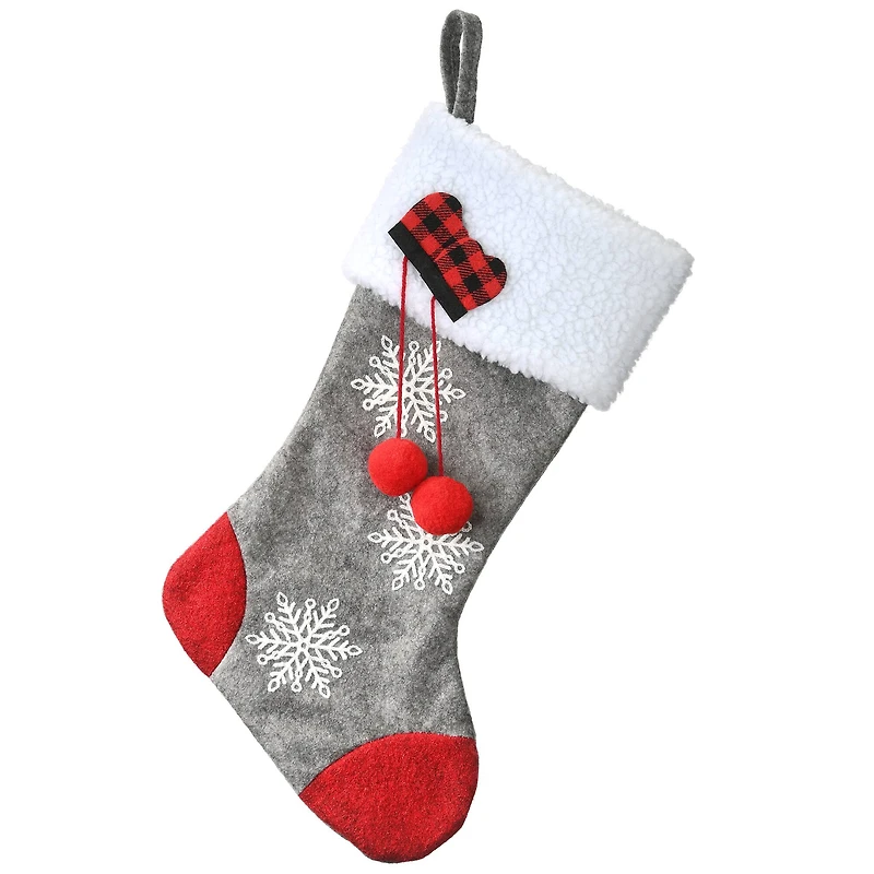 18" Gray Christmas Stocking With Snowflakes