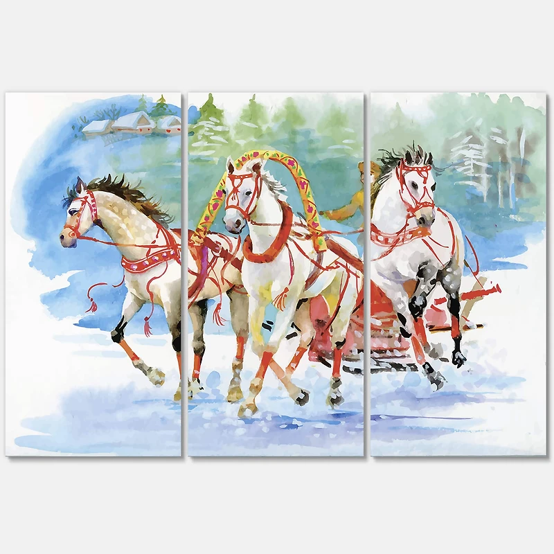 Designart - Galoping Horses With Carriage In The Snow