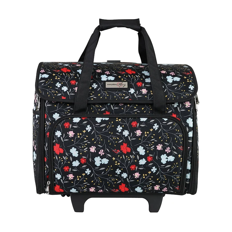 Everything Mary Black Floral Teacher Rolling Tote