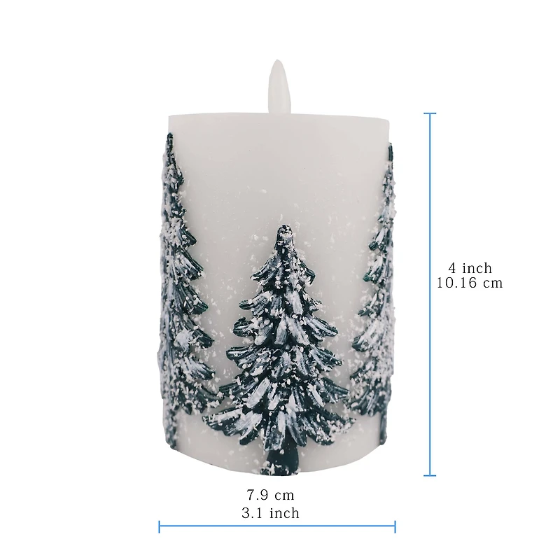 3" Flocked Trees LED Wax Pillar Candle by Ashland®