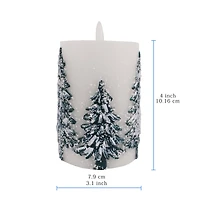 3" Flocked Trees LED Wax Pillar Candle by Ashland®