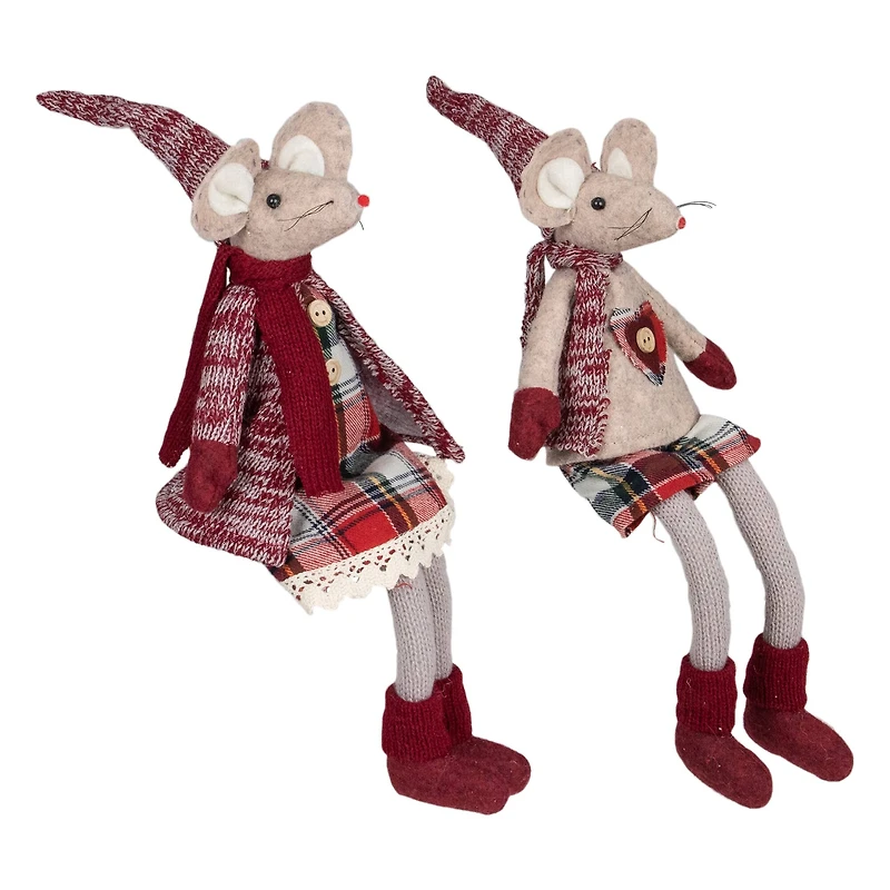 17" Boy & Girl Sitting Plush Christmas Mice Figure Set
