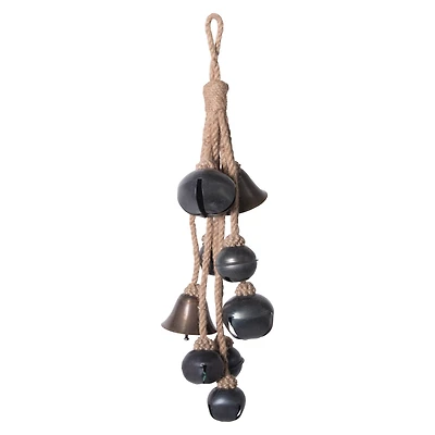Hello Honey® Black Decorative Metal Bells in Various Shapes on Jute Rope Hanger