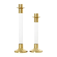 Gold Stainless Steel Candle Holder with Clear Glass Center Set