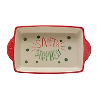Hello Honey® 2.5qt. Santa Stop Here Hand-Painted Stoneware Baker with Handles