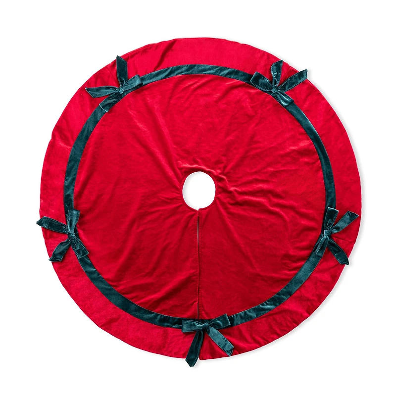 Glitzhome® 48"D Red Velvet Christmas Tree Skirt with Bows