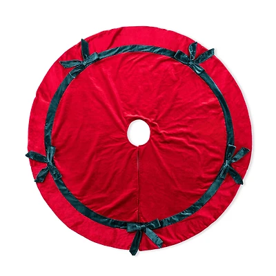 Glitzhome® 48"D Red Velvet Christmas Tree Skirt with Bows