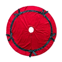 Glitzhome® 48"D Red Velvet Christmas Tree Skirt with Bows
