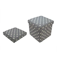 12" Gray with White Stars Collapsible Ottoman