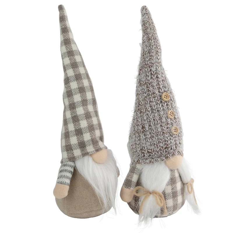13" Beige & White Gingham Nordic Christmas Gnome Set