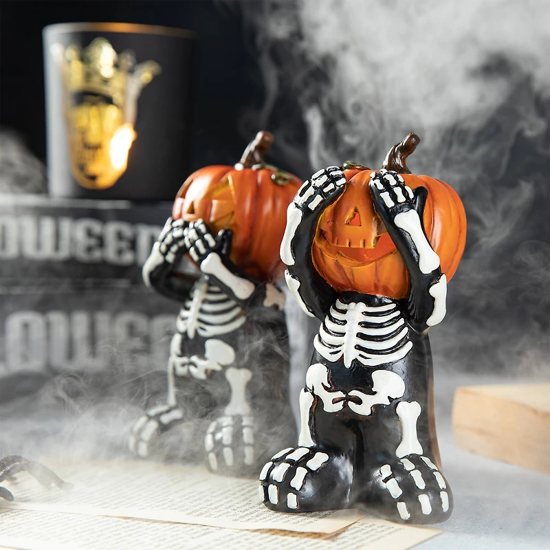 Glitzhome® 5.75" Halloween Skeleton Pumpkin Table Décor Set