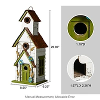 Glitzhome® 20" White & Green Distressed Wood 3-Story Villa Birdhouse